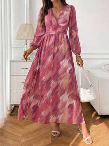 Casual Elegant Printed Long Dress For Women - Multicolor - View 4