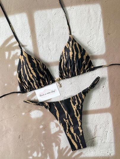 Set de costume de baie bikini 2 buc 2026, nou, la modă, sexy, cu imprimeu din imitație de lemn, potrivit pentru vacanțe la plajă, petreceri la piscină de primăvară/vară