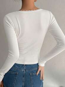 Áo kiểu ren dài tay gợi cảm dành cho nữ - Áo ôm dáng với chi tiết ren thanh lịch. - trắng - Xem 5