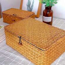 1个带盖编织篮，长方形柳条编织储物盒，带盖，装饰收纳箱，适用于客厅、厨房、浴室、卧室的家居装饰，新年、情人节的绝佳礼物