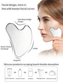2 Pieces/1-Piece Lymphatic Sculpting Face And Body Brush Set And Stainless Steel Facial Gua Sha Board Set, Lymphatic Drainage Massager, Suitable For Face, Chin And Jawline Sculpting, Facial Massage Tool Set, Skin Firming Gua Sha Board, Beauty Tools, Skin Care Tools. - Multicolor - View 5