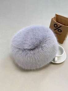 1pc Faux Fur Flat Top Hat, Fluffy Bucket Hat, Thick Warm Ear Protection Round Top Beanie