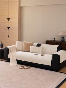 1pc Veet Washable Non-Slip L-Shaped Sofa Cover, Fits 3-Seater Sofa, Quilted Design, Magnetic Closure, Pet-Friendly Protection - Gray Velvet Sofa Cover - White - View 5