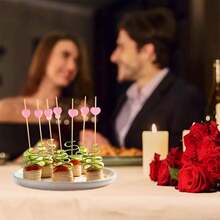 100pcs Natural Bamboo Heart-Shaped Toothpicks - Pink Heart Cocktail Picks With Bamboo Tips, 4.7 Inch Long Sturdy Skewers, Suitable For Valentine's Day, Wedding, Birthday Party Decor, Appetizers, Fruits, Cheese Platters - Disposable - Pink - View 6