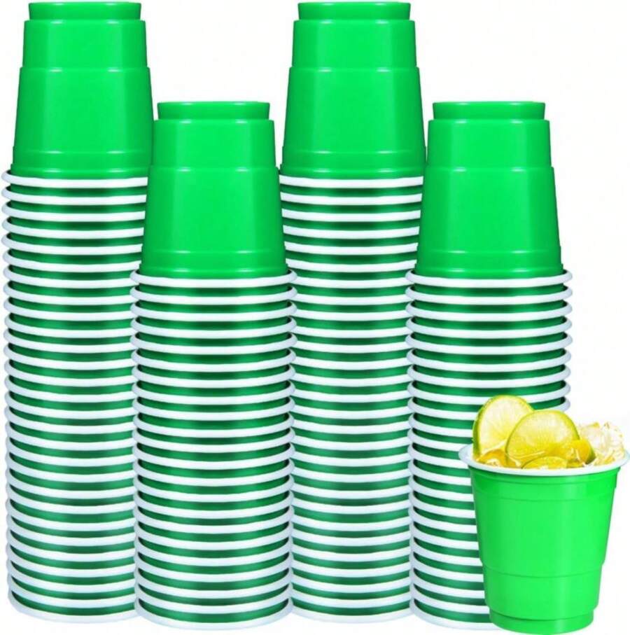 Vumdua 100 Pack 2 Oz Plastic Shot Glasses Disposable Shot Cups, Mini 2oz Party Cups For Christmas, St Patrick'S Day, Birthday, Wedding, Bachelorette Party (Green) - ColorE - 查看 1