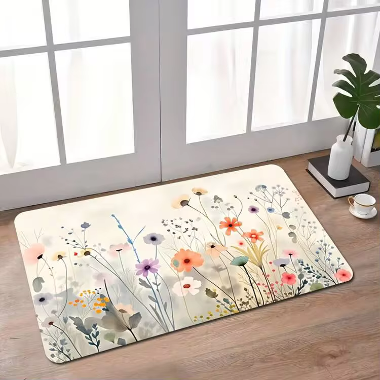 1 Flower Garden Doormat| Machine Washable, Polyester Material, Rectangular Shape, Adhesive Fleece, Suitable For Living Room And Bedroom Entrance, Outdoor Mat, Room Decoration - 16*24 Inches - View 5