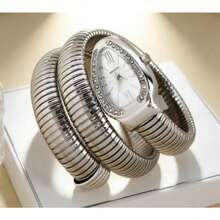 Women's Snake Chain Bracelet Watch Fashion Creative Quartz Wristwatch Statement Cuff Bangle For Women Unique Jewelry Accessory Gift- - 銀色,白色錶盤 - 查看 2