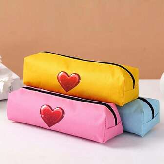 Estuche de lápices simple con corazón rosa, estuche de lápices portátil - Adecuado para oficina, escuela, jóvenes, niñas, niños, hombres y mujeres! Estuche de lápices de gran capacidad