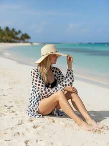 Beach Cover-Up Set: Shirt Dress + Tulle Bandana | Summer 2026 Fashion Blogger - 白色波點 - 查看 3