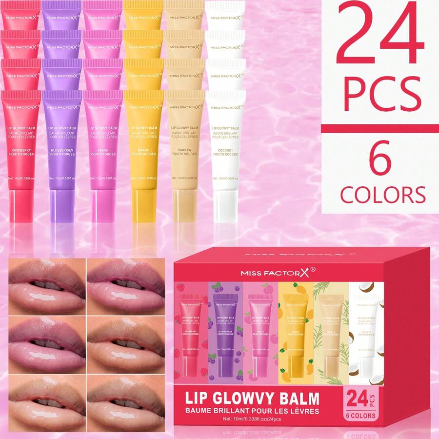 24pcs/Box Of 6-Color Moisturizing Lipstick - Long-Lasting Moisturizing, Nourishing Lips, Glossy Effect, Suitable For Autumn And Winter Care, Beauty Care Necessities, Ideal Choice For Women Gifts - 24pcs6色潤唇油套裝 - 查看 1