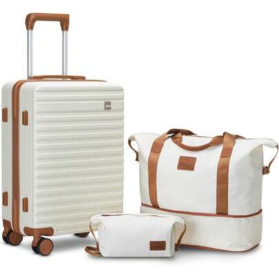 Carry On Luggage 20 Inch Airline Approved Hardside 3PCS Set Lightweight Rolling Travel Luggagewith TSA Lock, Suitcase With Spinner Wheels (White+Brown, Carry-On 20-Inch) Luggage Case Trolley Suitcase Spinner Suitcase Travel Suitcase Hardshell Suitcase Suitcase Luggage Carry-On Suitcase With Wheels Travel Essentials For Men For Women For Vacation For Business Large Capacity Travel Essential Travel Accessories Travel Organizer Travel Stuff
