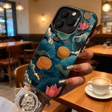 Funda de Teléfono Patrón de Pastel de Luna de Loto Azul para  14 Pro Max  13 Pro  Galaxy S23 Ultra S22 Plus Adecuada para Todas las Estaciones Opción de Regalo Ideal - Plateado - Ver 3