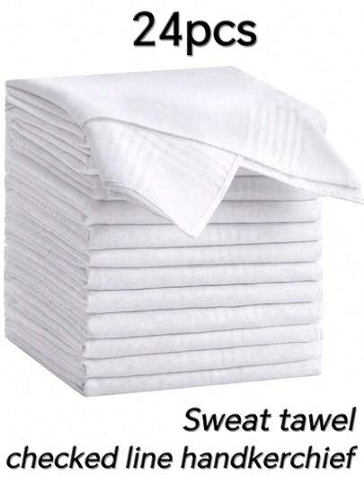 24pcs/Pack Men's Handkerchiefs 16x16 Inches White Classic Pocket Handkerchiefs, Classic Men's Polyester Absorbent Plaid Handkerchiefs Thin Vintage Handkerchiefs For Elderly, Gift For Friends, Housewarming, Christmas, Dad, Birthday