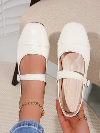 أحذية نسائية ذات أصابع مربعة مع حزام مشبك، لون أحادي، رياضية بطراز بانك عصري، مناسبة للعطلات والحفلات والأعمال والزفاف، ذات حافة منبثقة، أحذية كاجوال، للمكتب والخارج، مناسبة لجميع المواسم