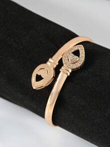 2 Pcs 18K Gold-Plated Elegant And Stylish Water Drop Heart Open Design Bracelet Ring Set With Shiny Cubic ,Simple And Versatile Women's Jewelry, Suitable For Daily Wear And Dates. An Ideal Gift For Valentine's Day Or New Year.