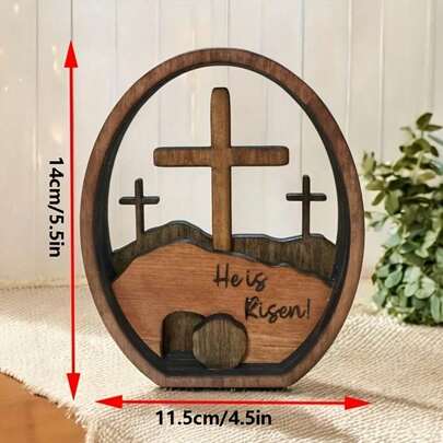 1 Piece Empty Tomb Easter Scene And Cross 3D Decoration, Wooden Easter Resurrection Scene Cross Jesus Tomb Tray, Jesus Nativity Scene Decoration Suitable For Religious Home Office Desktop.