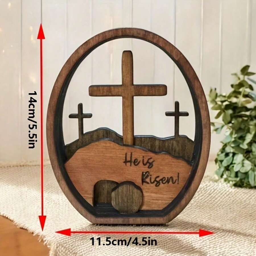 1 Piece Empty Tomb Easter Scene And Cross 3D Decoration, Wooden Easter Resurrection Scene Cross Jesus Tomb Tray, Jesus Nativity Scene Decoration Suitable For Religious Home Office Desktop. - 14公分*11.5公分/5.5吋x4.5英寸 - 查看 1