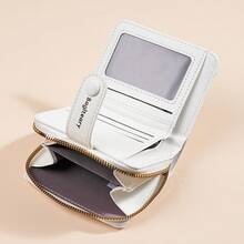 Nueva billetera minimalista de unicolor para mujer, estilo coreano con cierre a presión, monedero multifunción de moda de alta gama, billetera de dinero, billetera mini, monedero, billetera pequeña, billetera linda, esencial de viaje, portabadges, portador de tarjeta de identificación - Blanco - Ver 6
