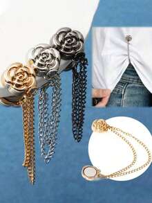 2个优雅实用磁性衣夹，女士适用 - 可调节链条设计，花卉装饰，适用于衬衫/袖子/连衣裙/裤子 - 即时调节，无需缝纫，外观优雅，衣物固定器，衣橱必备，合金材质，抛光表面，时尚达人之选，女士时尚配饰