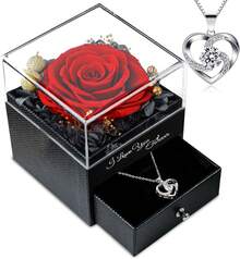 Gifts For Women Birthday, Preserved Real Red Rose With Necklace Gifts For Mom, Eternal Roses Forever Flowers Gifts For Girlfriend Mom Grandma Wife Mother's Day Birthday Anniversary - 藍色 - 查看 1