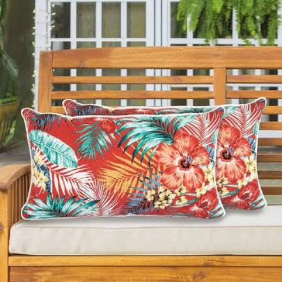 Juego de 2 almohadas lumbares con inserto, para interiores y exteriores, impermeable, decorativas, para patio, 12 x 20 pulgadas, cojín rectangular para sofá, jardín, decoración de granja,,38205953