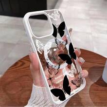 Schwarz-weiße Linien-Schmetterling-Handyhülle für iPhone 16 15 Pro Max 14 13PRO 12PRO 12 11 14 Pro Max 15 Pro 16 Plus 13 13 Pro Max XR XS MAX 16 Pro Max minimalistische Schutzhülle - Weiss - Übersicht 7
