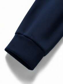 Men's Casual Fashion Versatile Letter Print Zip-Up Collar Sweatshirt, Autumn/Winter - Navy Blue - View 5