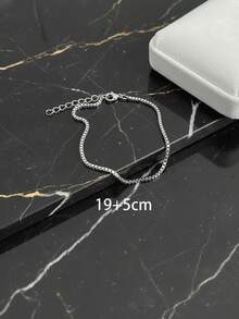 2入組不鏽鋼銀色開口手鐲和鍊式手鐲套裝,時尚簡約風格,適合作節日、生日、畢業贈禮 - 銀色 - 查看 3