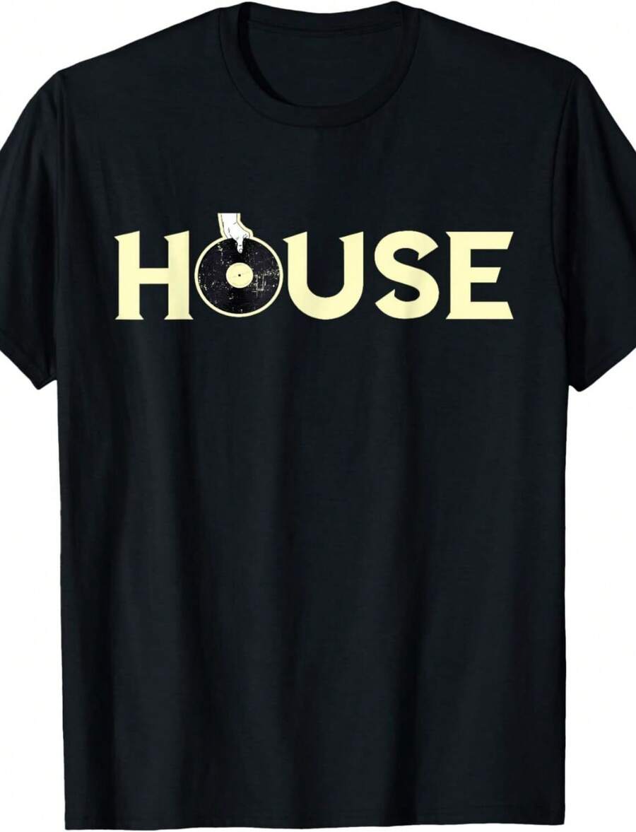 House DJ Dance Club Disc Jockey Turntable Musician T-Shirt - Negro - Ver 1