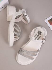 儿童凉鞋，夏季女童水钻公主高跟鞋，学生时尚软底表演舞蹈鞋 - 米色 - 查看 5