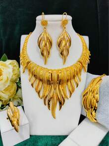 Juego de joyería de 4 piezas con forma de gota de agua para mujeres: collar, aretes, pulsera, anillo. Adecuado para novias en Arabia Saudita, Dubái, Europa y América, fiestas de boda, citas, vestidos formales, Día de la Madre, San Valentín, regalos festivos, uso diario, mamá, Día de la Madre, regalo