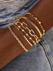 5pcs/Set Personalized Multi-Color Stainless Steel Bracelet Set, Unique Design, Fashion Versatile, Exquisite And Beautiful, Ideal Gift Choice, Non-Fading, - Multicolor - View 13