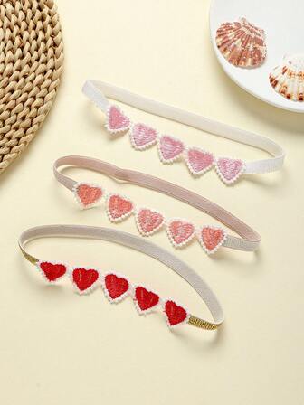 3 st/set supersöta babyhårband med hjärtmönster, perfekt för foton, utmärkt alla hjärtans dag-present