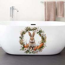 1pc Floral Wreath, Rabbit, Carrot Wall Sticker, Removable PVC Self-Adhesive Decal, Suitable For Spring Easter Bedroom, Living Room, Balcony And Window Decoration - Multicolor - View 6