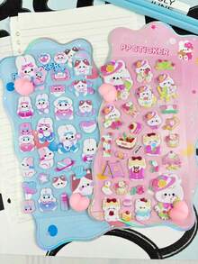 Cute Bear & Rabbit Stickers, Cartoon Soft Squeeze 3D Bubble Stickers For Phone Case Decor, Perfect Gift For Home Decor, Party Decor, Birthday, Holidays, Fashion Item, Luxury, Sewing, DIY - Multicolor - View 5