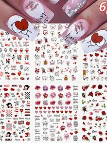1 Sheet Valentine's Day Red Heart Nail Art Stickers Adhesive Sliders DIY Lip Rose Nails Polish Manicure Sticker Decals - Multicolor - View 7
