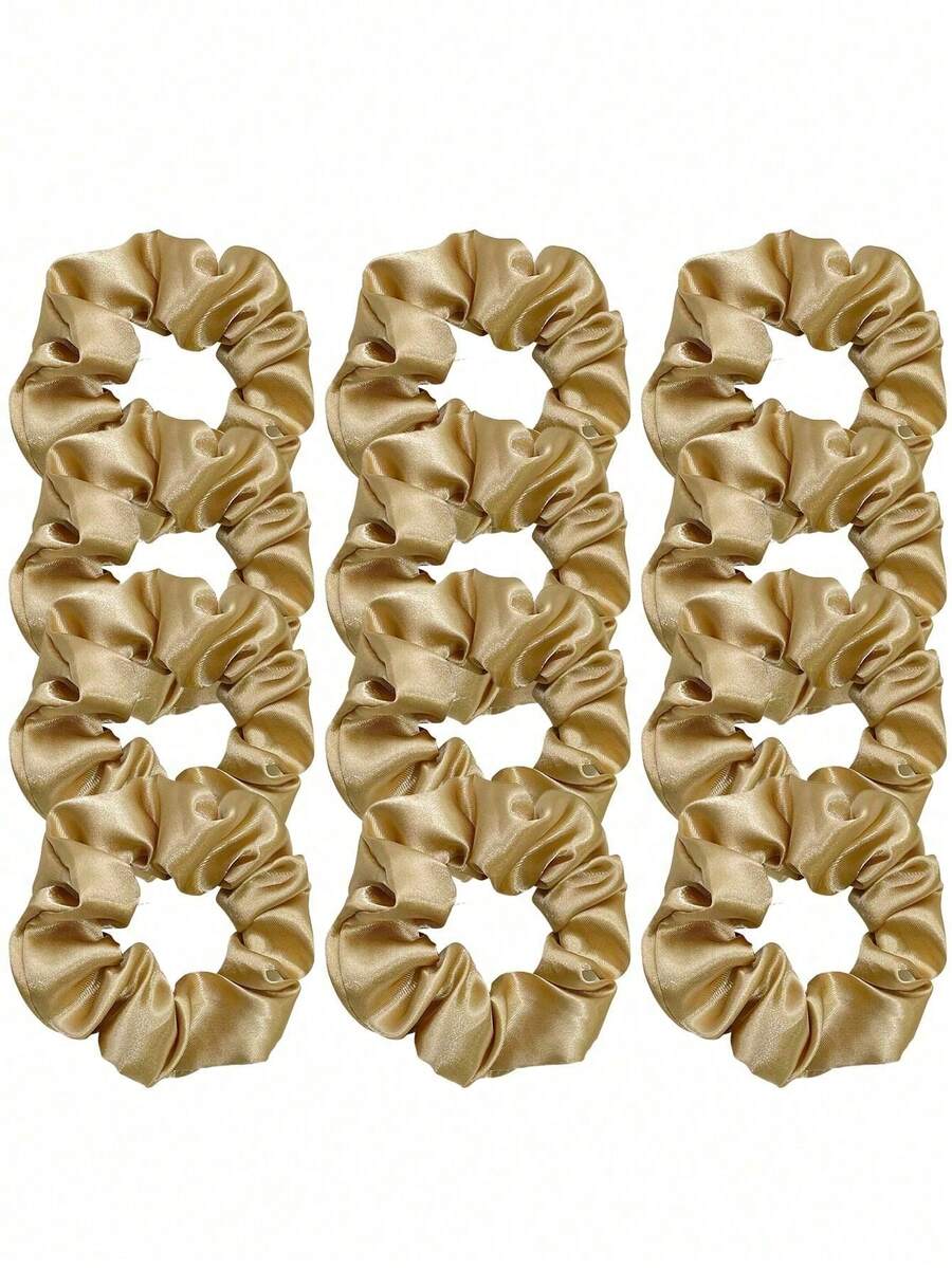1/6/12个装丝滑发圈,缎面发绳,浅棕色发圈套装,马尾发圈,丝绸发圈,弹性发带 - 淺棕色 - 查看 1