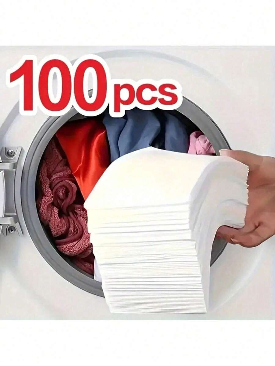 100pcs Laundry Color Catcher Sheets For Washing Machine - Dye Trapping & Anti-Transfer, Non-Electric Fabric Protection Tools For Clothes Cleaning - Trắng-100 chiếc - Xem 1