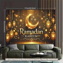 1 buc Ramadan Mubarak fundal banner, felinare aurii lună stele Ramadan fotografie fundal, decor de sărbătoare Eid Ramadan islamic petrecere banner - Multicolor 1 - Vizualizare 3