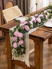 MEHELANY 1Pc 6.7ft Pink Artificial Peony Rattan, Green Plant Wreath Floral Decoration, Fake Flower Peony Rose Vine Green Plant, Spring Wreath Vine Decoration For Dining Table, Home, Wedding, Mantel Party, Wedding Party Arch Table Wall Background Decoration - Light Pink - View 3