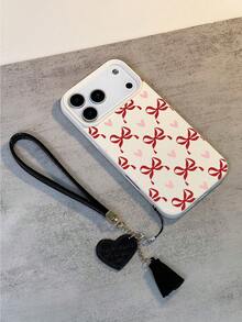 1个时尚简约粉色爱心蝴蝶结设计防水防摔防滑高品质纹理软手机壳 + 时尚心形仿皮挂绳，兼容苹果手机，是送给朋友、家人、情侣、生日、节日的绝佳礼物。 - 彩色 - 查看 3