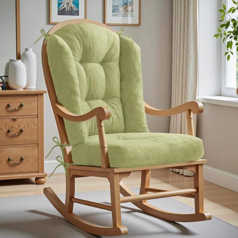 Wingback Rocking Chair Cushion - Large Adirondack Chair Cushions, High-Density Sponge, Comfort Chenille Indoor Rocker Pads With Ties, 2 Piece Sets- Seat Cushion &Amp; Back Cushion, Black | Standard Size - ColorD - 查看 1