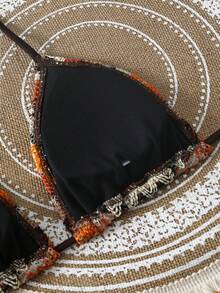 Conjunto de bikini bohemio sexy y elegante con espalda descubierta y anudado, para vacaciones en la playa - Multicolor - Ver 5