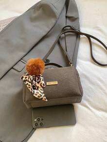 Women's Square Handbag, Fashion Minimalist Elegant Shoulder/Crossbody Bag With Pom Pom Scarf Charm, Suitable For Shopping, Commuting, Dating - Coffee - View 7