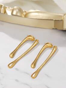 1 Pair Modern Gold Geometric Teardrop Earrings Dangle Style For Daily Wear & Casual Occasions - Gold - View 9