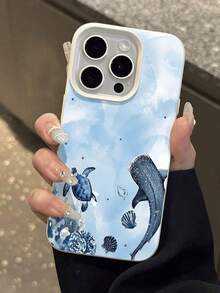 Funda para teléfono con diseño Ocean Life compatible con  17,  16 Pro Max,  15 Pro Max,  13 y  12. Cuenta con animales marinos y conchas. Proporciona protección contra golpes y caídas. Una maravillosa opción para familiares, amigos, seres queridos, novios, novias y regalos navideños. - Blanco - Ver 1