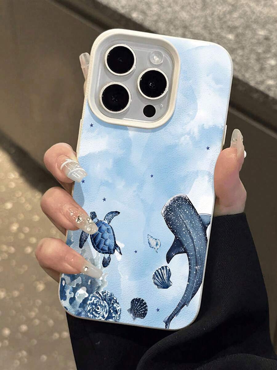 Funda para teléfono con diseño Ocean Life compatible con  17,  16 Pro Max,  15 Pro Max,  13 y  12. Cuenta con animales marinos y conchas. Proporciona protección contra golpes y caídas. Una maravillosa opción para familiares, amigos, seres queridos, novios, novias y regalos navideños. - Blanco - Ver 1