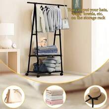 1pc Floor-Standing Coat Rack, Compact Bedroom Type With Shelf, Multi-Layer Storage Rack For Living Room, Mobile Multi-Functional Design, Indoor Balcony Clothes Drying Rack - Multicolor - View 5
