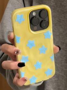 Y2K 可爱蓝色网格星形褶皱图案软手机壳，兼容 17 Pro Max、17 Pro、17 Air、16 Pro Max、14、15 Pro、16 Plus、13、12、11 - 黃色 - 查看 1