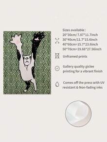 1幅现代抽象猫咪墙画海报 - 绿色和黑白极简主义帆布印刷品，无框，当代柔和绿叶和黑白猫咪图案，适用于客厅、卧室、浴室、厨房装饰 - 舒缓的家居装饰，乔迁礼物，圣诞节、万圣节、秋冬季装饰，用途广泛的室内墙面挂饰，适合现代和传统室内设计，极简猫咪设计，2D平面，完美的房间装饰 - 彩色 - 查看 6